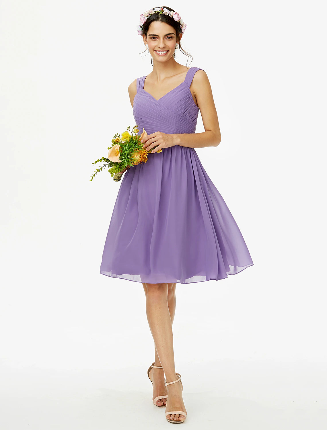 Wholesale A-Line Bridesmaid Dress Straps Sleeveless Open Back Knee Length Chiffon with Sash / Ribbon / Bow(s) / Criss Cross